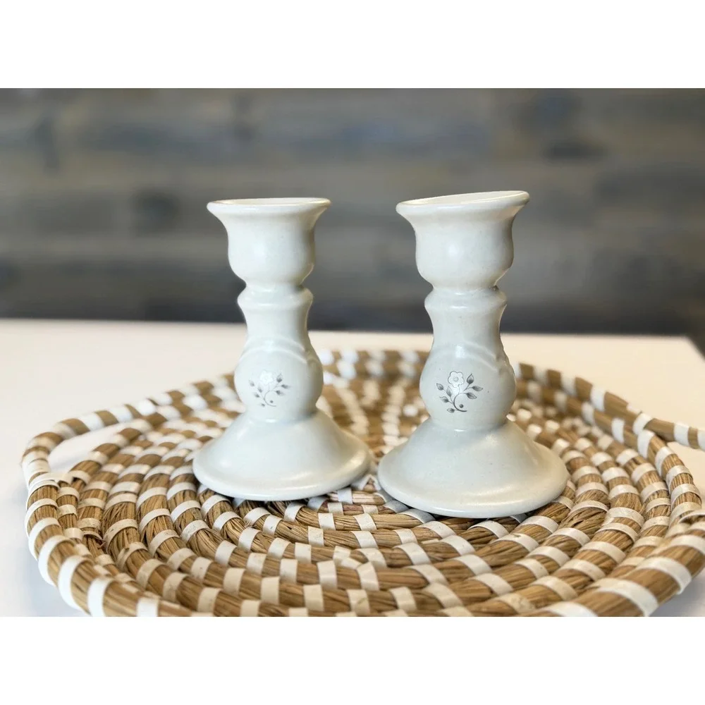 Pair of Pfaltzgraff Candlestick Holders-Heirloom-Ceramic Farmhouse‎